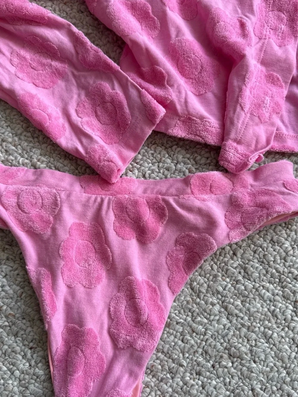 Frankie's Bikinis Pink Textured Floral Button-Front Top & Bikini Bottoms